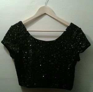 Express Black Sequin Crop Top